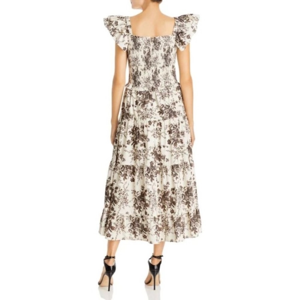 LINI Ophelia Smocked Flutter Sleeve Midi Dress Black Ivory Floral XS. Worn once - Picture 2 of 8